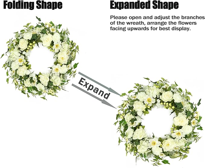 WreathDream Artificial Spring Wreaths for Front Door 22 inch Peony Wreath Summer Wreath with Peony Flower,Hydrangeas, Daisy for Front Door Indoor Outdoor Wedding Home Wall Window Festival Decoration