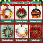 Wreath Hangers for Front Door, Suction Cup Hooks for Door Wreaths, No Damage Door Wreath Hanger for Over The Door/Glass Window/Outdoor, Christmas/Thanksgiving/Halloween/Holiday (Gold, 2-Pack)