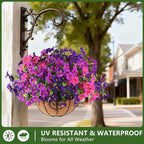 Artificial Fake Petunias Flowers for Outdoors Spring Decoration, 12 Bundles Faux Flower Plants UV Resistant Realistic Silk Flower for Outside Planters Patio Porch Yard Window Box (3 Mix Colors)