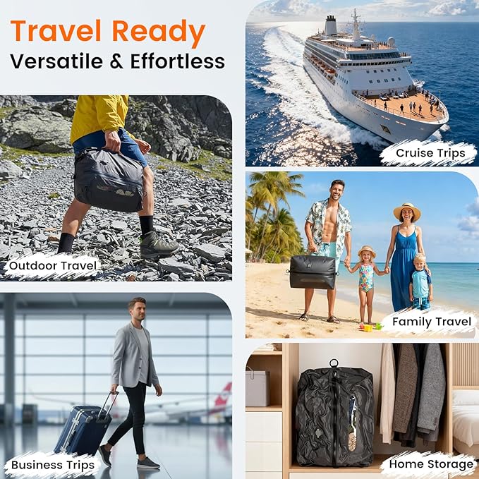 Vacuum Travel Bags with Pump, 2 Pack 34L Space Saver Vacuum Compression Bags for Travel Luggage Suitcase Backpack, Waterproof & Reusable Vacuum Packing Cubes for Clothing (2PCS + Pump)