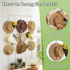 Macrame Hat Rack for Wall 31x53 in Hat Organizer with 15 Clips Hanging Hat Hanger Holder for Women Wide Brimmed Hat Storage for Fedora Boho Decorative Display