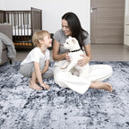 6x6 Area Rug Living Room Rug: Washable Modern Abstract Soft Thin Rug Indoor Floor No Slip Stain Resistant Carpet for Bedroom Dining Room Farmhouse Nursery Home Office - Black