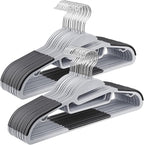 SONGMICS 30 Pack Coat Hangers, Heavy-Duty Plastic Suit Hangers, S-Shaped Opening, Space-Saving, 360º Swivel Hook, 16.3 Inches Wide, Light Gray and Dark Gray UCRP041G05
