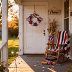 4th of July Wreath Patriotic Wreath 22 Inch Independence Day Wreaths for Front Door with Red White Blue Flag Forsythia Flowers for American Memorial Day Flag Day Indoor Outdoor Decor