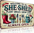 Bestylez Garden Gifts Welcome To My She Shed Vintage Gardening Signs for Home Garden Greenhouse Living Room Bedroom Yard Outdoor Decor 8X12 Inch (3372)