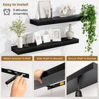 Fun Memories Bathroom Shelves 32 Inch Long Set of 2, Floating Shelves for Wall with Invisible Brackets, for Bedroom, Living Room, Kitchen, Black