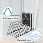 Vinyl Record Holder Storage, 11 Slot Metal Record Stand Magazine Newspaper Album Display Rack Desktop Triangle File Holders for Office Home Black