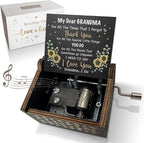 Music Box Gifts for Grandma You are My Sunshine Hand Crank Engraved Wooden Musical Boxes Sunflower Gift for Grandmother on Birthday Christmas Mothers Day(Black)