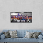 Pittsburgh Wall Art Living Room Decorations Black and White City Skyline Picture Modern Office Wall Decor Pennsylvania Nightscape Panoramic Canvas Prints Cityscape Painting Skyscraper Artwork 20x40"