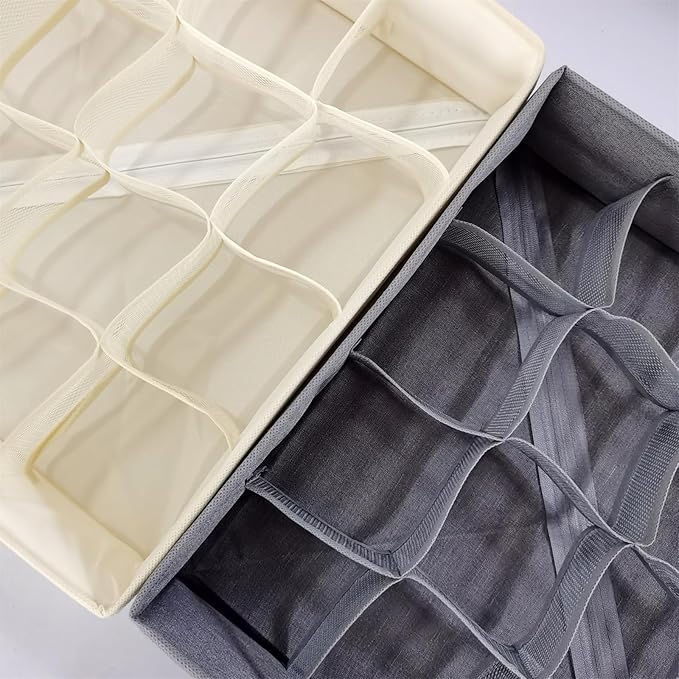 3 Pack Sock and Underwear Drawer Organizer 16 Cell Sock Holders For Closet Organization and Storage Dividers,Foldable(Beige)