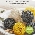DomeStar 24PCS Yellow Decorative Balls for Bowl Centerpiece, 2 Inch Rattan Bowl Fillers - Wicker Twig Orbs Spheres for Yellow Kitchen Home Decor Vase Table Scatters