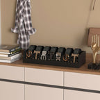 Belt Storage Organizer Box - 7 Grids Bamboo Belt Organizer for Closet | Wooden Belt Tie Hanger Racks for Men Women Drawer | Belt Display Holder Wall Mount with 2 Pcs Tie Clip (Black)