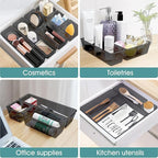 WOWBOX 21 PCS Clear Plastic Drawer Organizer Set, 4 Sizes Desk Drawer Divider Organizers and Storage Bins for Makeup, Jewelry, Gadgets for Kitchen, Bedroom, Bathroom, Office, Black