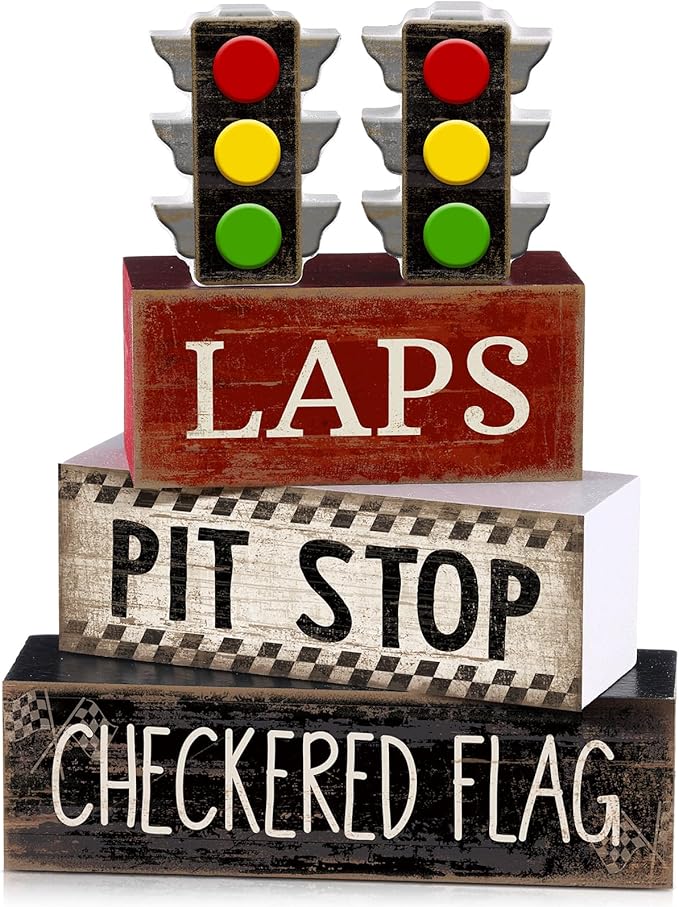 Lineshading 4 Pcs Racing Birthday Party Decoration Race Car Table Decorations Wooden Traffic Light Decor Racing Car Table Centerpieces for Photo Props Decor Birthday Party Supplies
