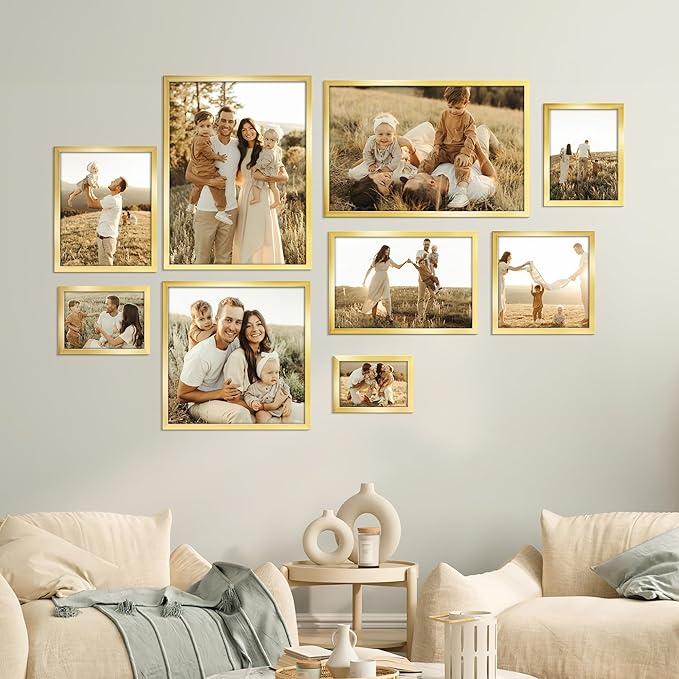 Giftgarden 5x7 Picture Frame Set of 18, Lightweight 5 by 7 Frames Bulk for Gallery Wall Photo Hanging and Tabletop Display, Gold