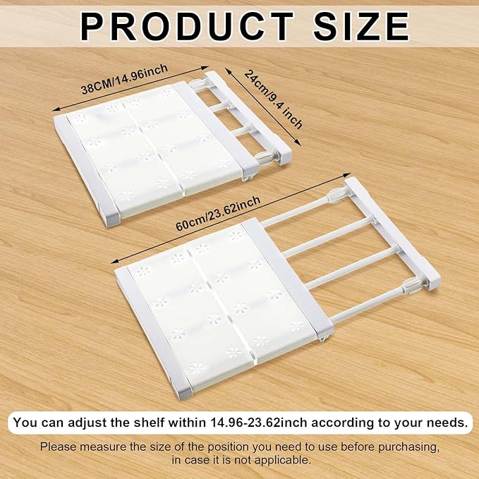 Gerrii 2 Pcs Closet Tension Shelf Rod Expandable Shelf Locker Organizer Adjustable Storage Rack Scalable Layered Divider Separator for Cabinet Wardrobe Kitchen Bathroom (14.96‘’-23.62'')