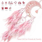 Dream Catchers,Moon Dream Catchers with Chakra Gemstone Agate Stone,Pink Tree Life Dream Catcher Wall Hangings Room Decor for Girls Bedroom Decor Art Craft Gift (Pink)