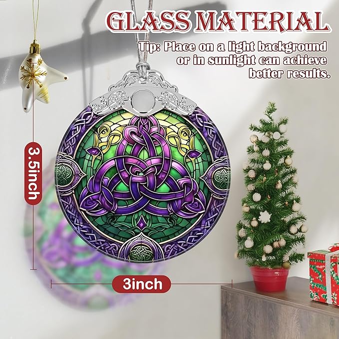 Celtic Knot Stained Glass Hanging Ornament - Christmas Tree Decoration, Holiday Ornament, Gift Idea