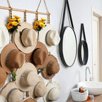 Macrame Hat Organizer Rack for Wall 15 Clips 31x53in Large Fedora Hat Hangers Display for Wide Brimmed Hat Holder Storage Boho Decor for Fedora Sun Straw Panama Closet Bedroom Brown