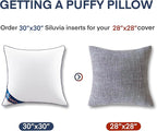 Siluvia 30"x30" Pillow Inserts Set of 2 Square Throw 30 Pillows with 100% Cotton Cover for Sofa, Couch, and Bed - White