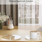 Acrylic Coaster Decorative Plates,Office Desk Accessories, Clear Dinosaur Egg Shape Coffee Cup Decor, Perfect for Tabletop Protection and Display.