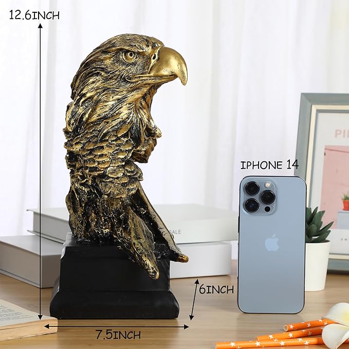 H&W Golden Bald Eagle Figurines - The USA's National Emblem - Resin Statue Decoration for Home/Study/Living Room, Great Collectible Figurines, Best Gift for The Man, Golden (HH17-D4)