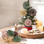 EASY JOY 9Pcs Christmas Hanging Decorations - 3D Paper Christmas Tree Hanging Decor Pink Green Brown Snowflake Ornaments Christmas Decorations Outdoor Indoor for Xmas Party,Boho Home,Window Door Decor