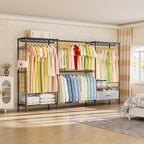 Coat Rack Clothes Wardrobe：Closet Organizer and Storage Clothing Garment Rack with Shelves Heavy Duty for Hanging Clothes Portable Adjustable Black 15.8" DX69 WX76.5 H