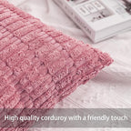 Aegero Pack of 2 Corduroy Decorative Throw Pillow Covers 16x16 Inch Soft Striped Pillow Covers Modern Farmhouse Home Decor for Sofa Living Room Couch Bed（Pink）
