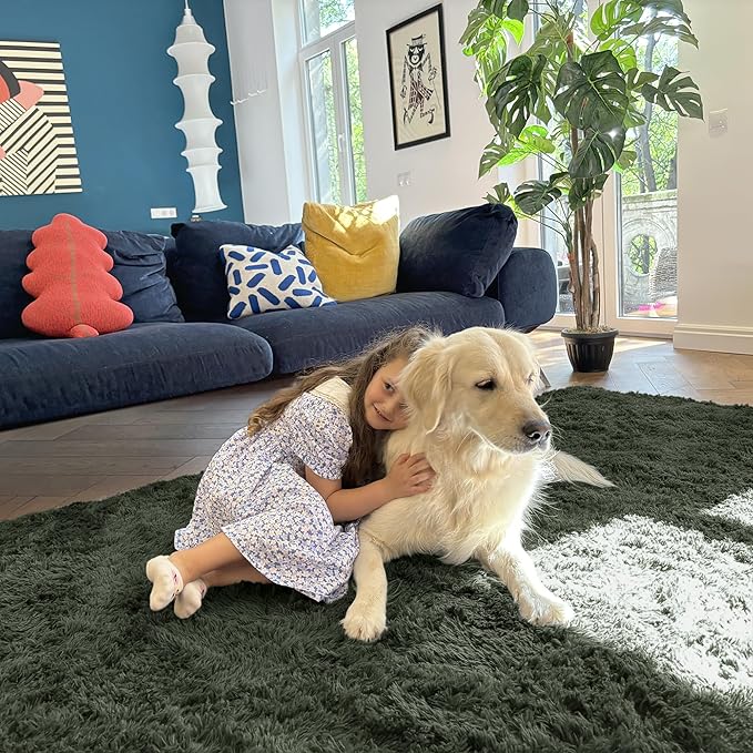 OLANLY 6x9 Machine Washable Large Area Rugs for Living Room, Bedroom, Soft Fluffy Shaggy Bedside Rug, Indoor Floor Carpet for Kids Girls and Boys, Dorms, Nursery, Home Decor Aesthetic, Olive Green