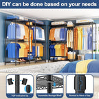 Ulif E12 Pro Clothes Rack，Heavy Duty Freestanding Garment Rack with Shelves，Metal Clothing Closet Storage System for Hanging Clothes，71" W x 16" D x 76.5" H, Hold 960 lbs，Black
