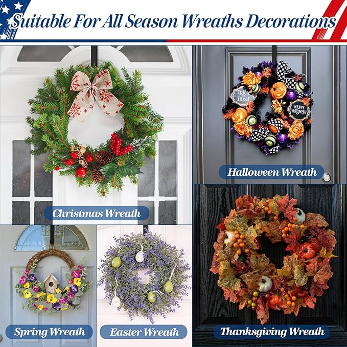 HOOSUN 4th of July Decorations Wreath Hangers for Front Door,12" Patriotic Wreath Hook Holder Over The Door Hanger,Metal Garland Hangers Hook for Patriotic Independence Christmas Porch Decor