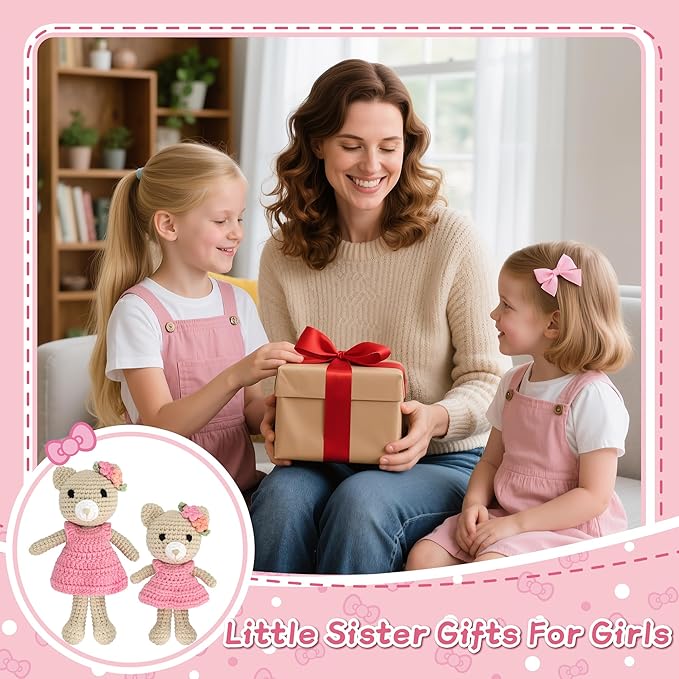 Big Sister Crochet Gift – Big Sister Little Sister Bear Dolls, Handmade Matching Stuffed Animals for Sibling Celebration, Older Sister Gift