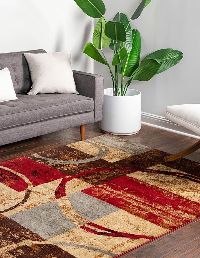 Unique Loom Barista Collection Area Rug - Kouillou (7' 1" x 10' Rectangle, Multi/ Brown)