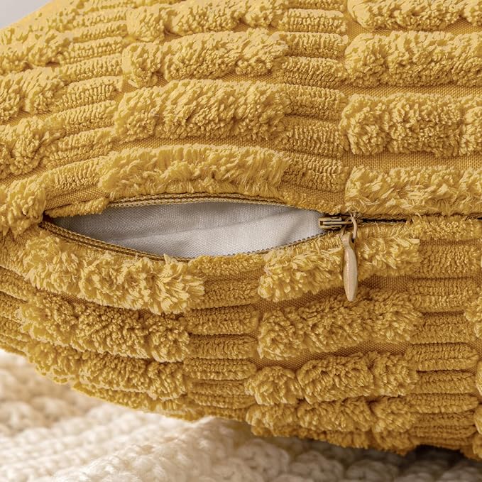 MIULEE Pack of 2 Corduroy Decorative Throw Pillow Covers 18x18 Inch Soft Boho Striped Pillow Covers Modern Farmhouse Home Decor for Summer Sofa Living Room Couch Bed Yellow