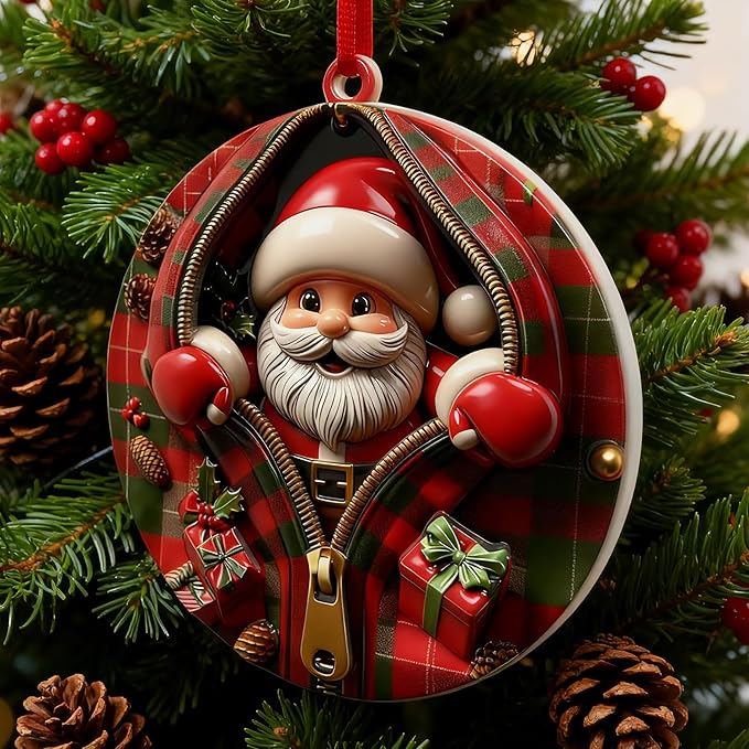 3D Santa Ornaments for Christmas Tree,Christmas Tree Fun Santa Decorations, Resin Funny Holiday Decoration, Christmas Ornaments Hanging Decoration Gift