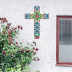 Maitys Floral Cross Wall Decor Hand Painted Decorative Inspirational Wooden Cross Mexican Art Wall Decor Mexican Crucifix for Home Room Church Decoration (Cute Style)
