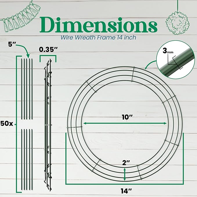 10-Pack 14 Inch Wire Wreath Frame – Round Metal Wreath Form with Ring Design for DIY Crafts, Floral Projects, and Home Decor – Dark Green Wire Frame for Christmas Holiday & Weddings