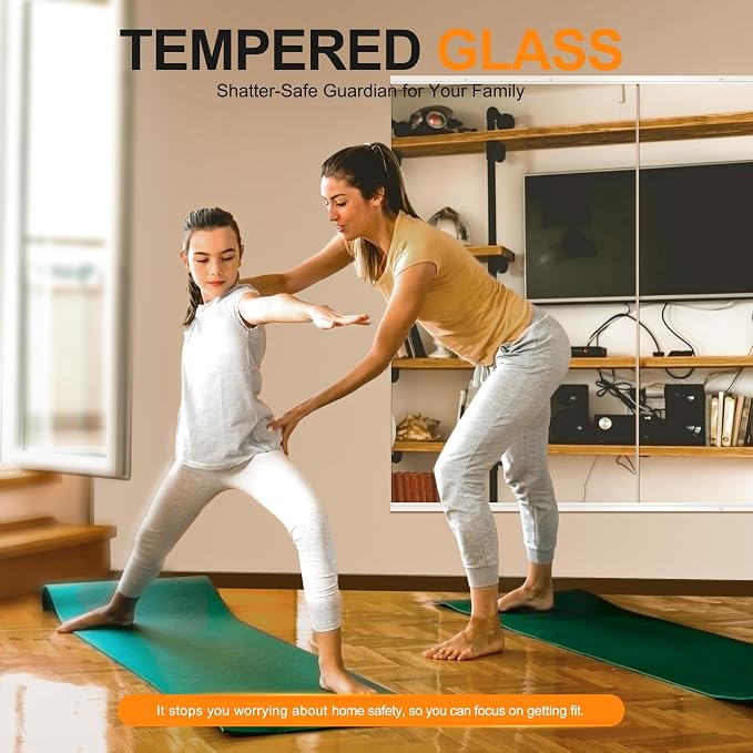 Delma Home Gym Mirror, 48''x28''x2PCS White Wall Mounted Large Frameless Tempered Glass Wall Mirror for Home Gym, Garage, Bedroom, Bathroom