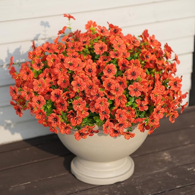24 Bundles Artificial Fall Flowers for Outdoor Realistic Faux Flower Garden Home Decoration, Hanging Autumn Fall Decor Daisy with Eucalyptus Fake Plants Greenery Porch Patio Front Door Decors