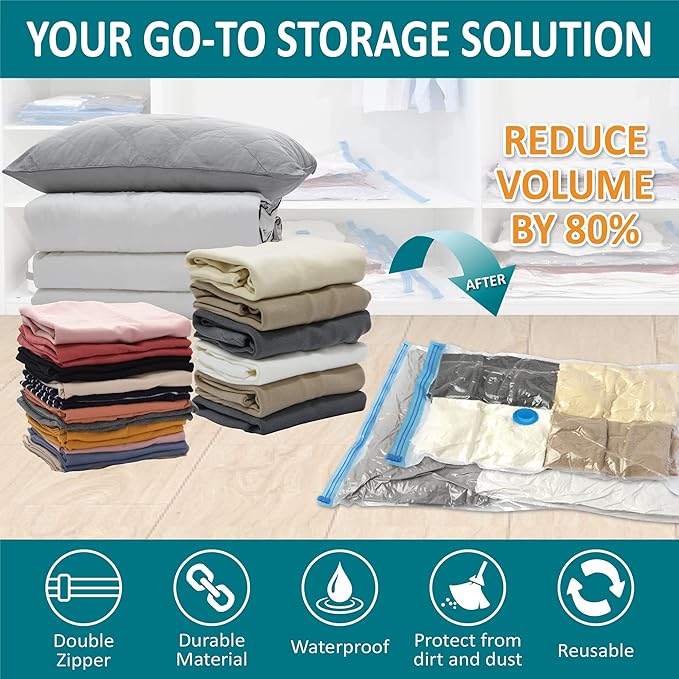 Cozy Essential Vacuum Storage Bags, Compression Space Saver Bags for Clothes, Comforters, Blankets, Pillow, Bedding, Sealer Clothing Storage,30 Combo