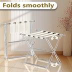 Acrylic Luggage Rack for Guest Room,Folding Luggage Rack with Leather Straps,Holds up to 120 lbs Suitcase Stand for Bedroom, Living Room and Hotel (Beige Leather)