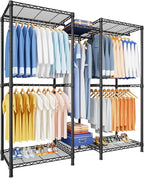 Ulif E12 Clothes Rack，Heavy Duty Freestanding Garment Rack with Shelves，Metal Clothing Closet Storage System for Hanging Clothes，57.1" W x 16" D x 76.5" H, Hold 860 lbs，Black