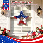 VeriNatural 4th of July Decorations - 19.5in Patriotic Red White and Blue Star Wreath - Independence Day Tinsel Wreath for Indoor Outdoor,Golf Cart, Party,Door and Wall Hanging Decor