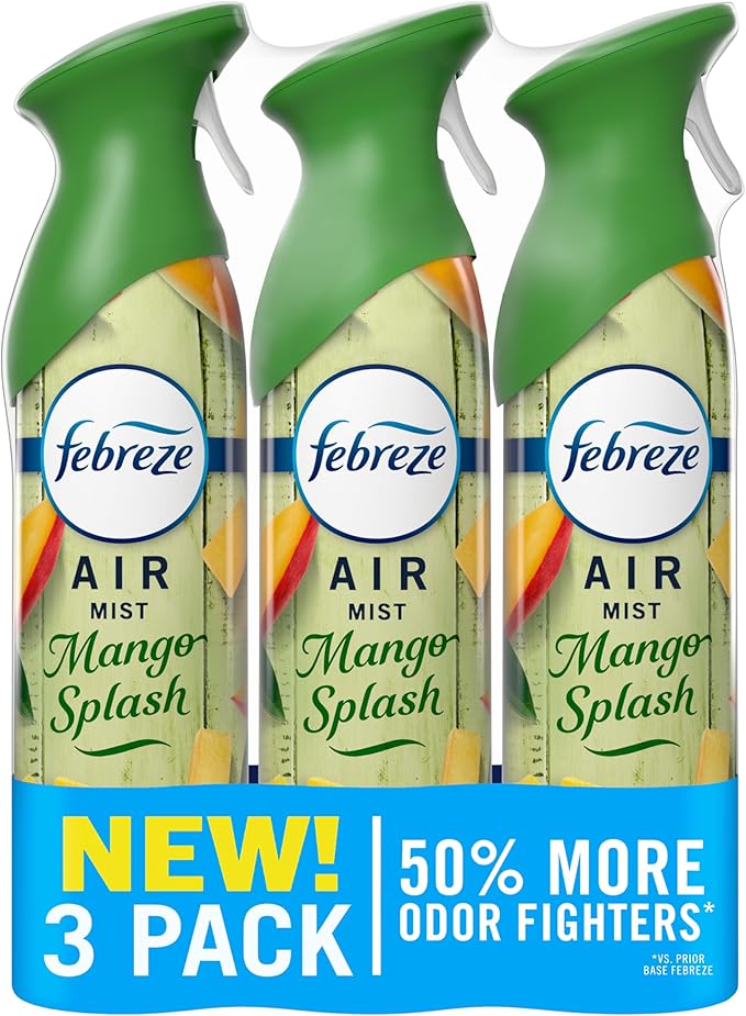 Febreze Air Mist, Air Freshener Spray, Odor Fighting Room Spray, Deodorizer for Home Bathroom Kitchen Office Apartment Dorm Room Classroom, Mango Splash Scent, 8.1oz (Pack of 3)