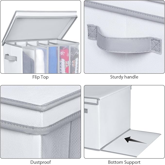 Univivi Large Size Wardrobe Clothes Organizer, 5 Grids Sweater Organizer for Closet with Handles, Support Boards and Lids, Foldable Closet Organizers for Sweaters, Pants, T-shirt, Hoodie- 2 Pack