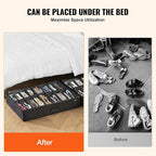 VEVOR Under Bed Shoe Storage Organizer, Set of 2, Total 32 Compartments, Underbed Shoes Closet Storage Solution with Clear Window, Breathable, Foldable Fabric Container Box with Reinforced Handles