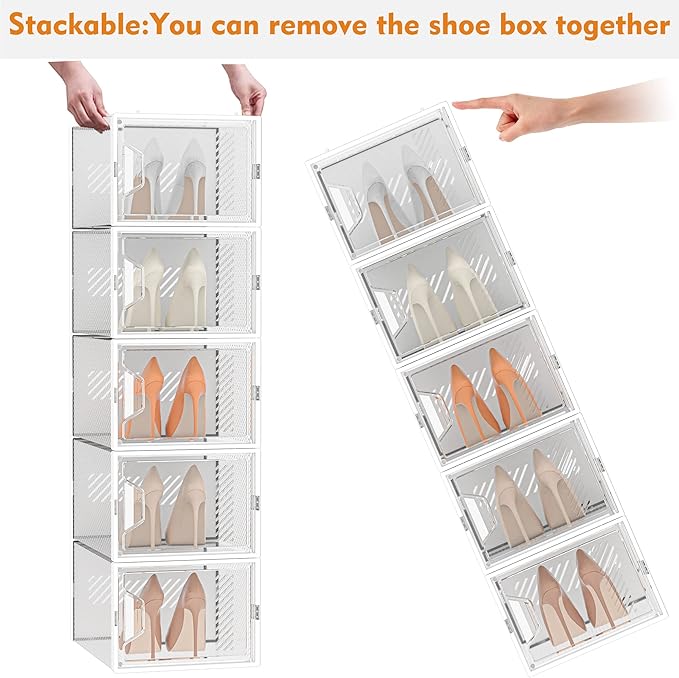 Shoe Organizer, 12 Pack Shoe Storage Shoe Organizer for Closet, Shoe Boxes Clear Plastic Stackable Shoe Storage Boxes for Size 13