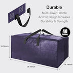 6 Pack Heavy Duty Extra Large Moving Bags W/Backpack Straps - Strong Handles & Zippers, Storage Totes For Space Saving, Fold Flat, Alternative to Box and Bin (40 gal, Semi-Transparent+Blue+Black)