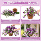 Artificial Hanging Flowers for Outdoors Hanging Baskets, 3 Pcs Fake Silk Flower with Hanging Baskets Planter for Spring Summer Garden Porch Patio Yard Outside Decor